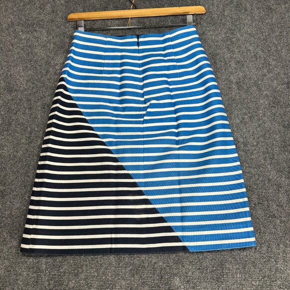 J Crew Skirt Womens 2 Colorblock Striped Pencil Blue White Cotton Lined Back Zip - Picture 5 of 6